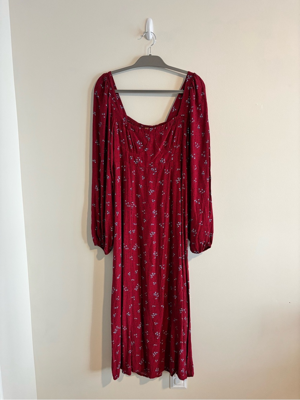 Free People Red Floral Long Sleeve Midi Dress